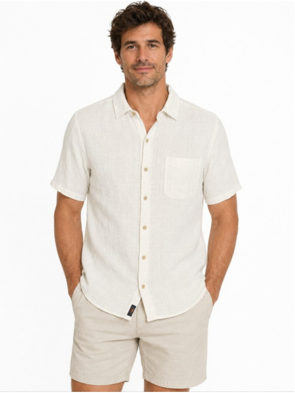 Faherty 100% Linen Short Sleeve Button Front Shirt Cream White XL